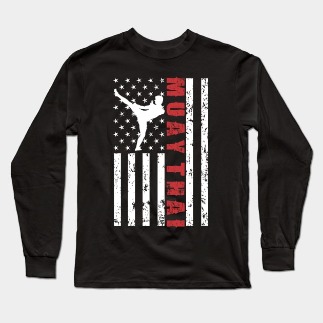 Muay Thai American Flag - US Sports Long Sleeve T-Shirt by Pannolinno